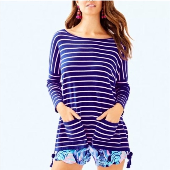 Lilly Pulitzer ELBA COOLMAX SWEATER IN TRUE NAVY , sz small - Picture 2 of 9